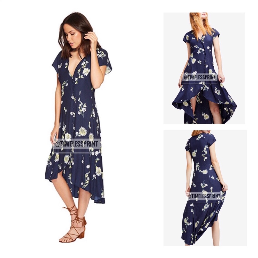 Free People Blue Floral Buttondown Dress